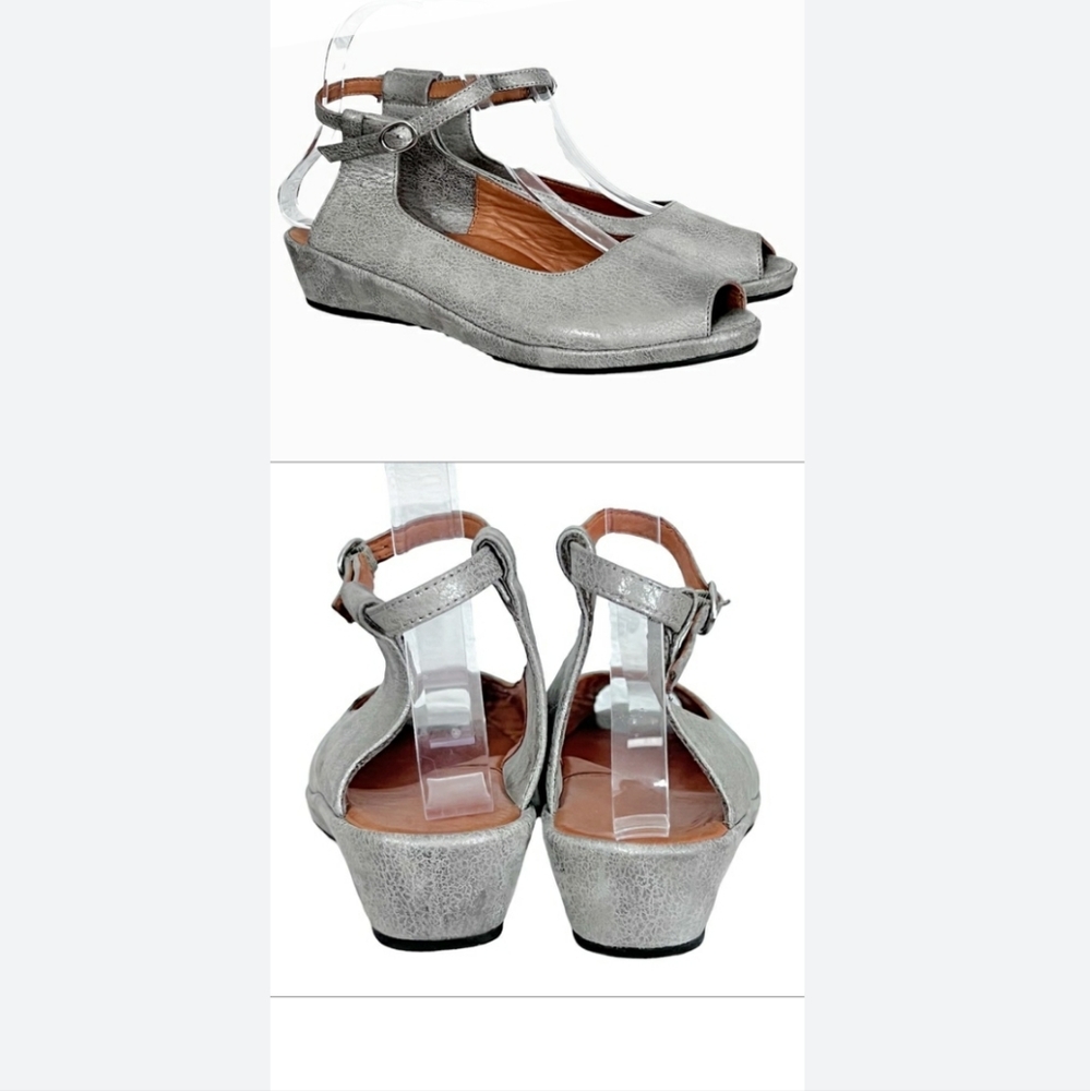 L'Amour Des Pieds Burgorne Low Wedge Sandals Peep Toe 10M VGUC